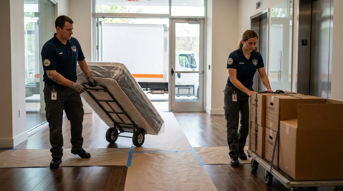 Professional apartment movers loading elevator in Wrangell, AK